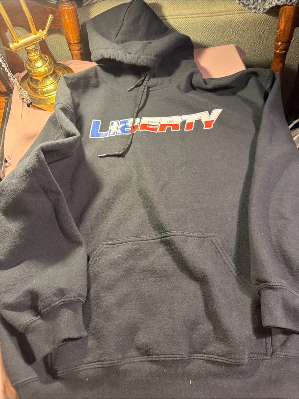 Gildan Black Hoodie with Red, White & Blue "LIBERTY" Logo